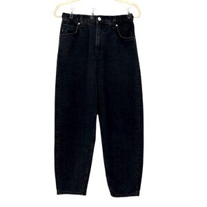 Bershka Womens 6 Jeans Balloon Black Distressed Denim Barrel High Rise Jeans